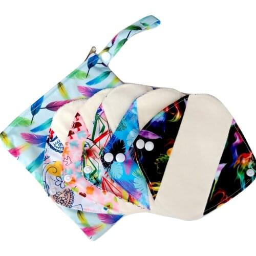 Free shipping 5pcs reusable panty liner with 1 wet bag, waterproof cloth sanitary pads, menstrual pad with organic bamboo inner