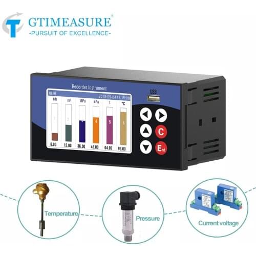 Paperless Recorder Temperature Chart PT100 K J 4-20mA Datalogger For Humidity Current Voltage Flow 1 2 3 4 5 6 Channels