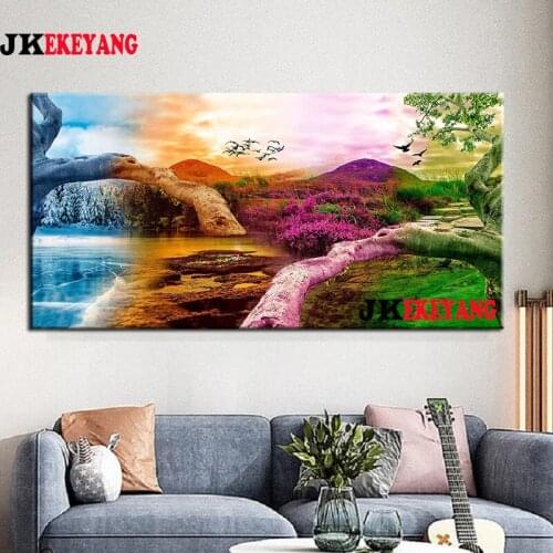 Large 5D Diy diamond painting Lake Flower Tree Diamond Mosaic Rhinestone Embroidery cross stitch Y4370