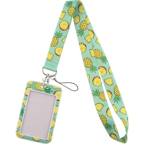DZ1500 Pineapple Lanyard Credit Card ID Badge Holder Key Ring Bag Student Woman Travel Bank Bus Business Card Cover Keychain