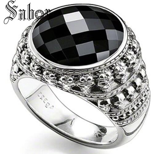 Black Oval CZ Skull Skeleton Cocktail Ring,Accessories Fashion,Jewelry For Men & Women,2020 Gift Silver color to Lover thomas