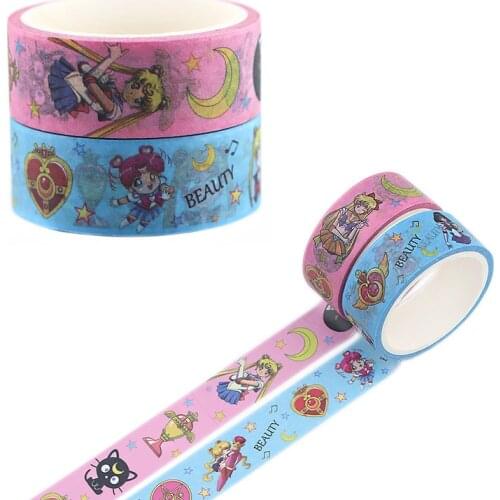 ER1109 15mmX5m Anime Girl Pink Blue Washi Tape DIY Scrapbooking Label Tape Student Stationery Gift Kawaii Tapes