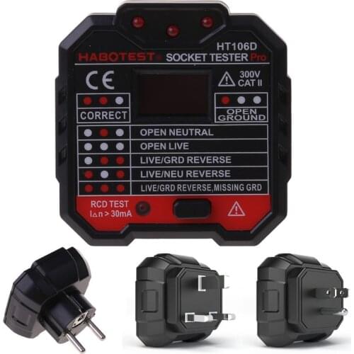 HT106 Electric Socket Tester Neutral Live Earth Wire Testing Circuit Polarity Detector Wall Plug Breaker Finder