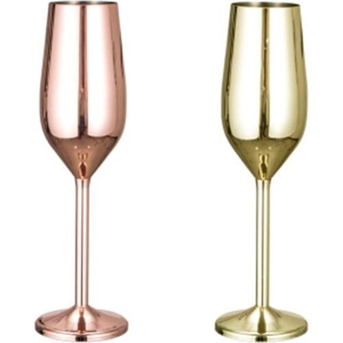 Sparkling Wine Cup 200ML Party Cocktail Glass Stainless Steel Champagne Cups Red Wine Glass Drop-Resistant Copper Plated Goblet
