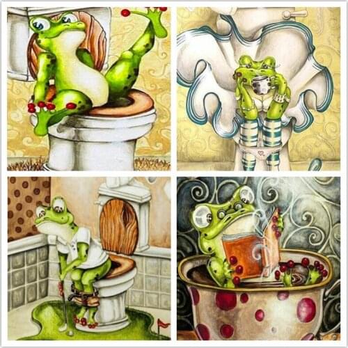5D Diy Diamond Painting Frog On The Toilet Full Square Animal Embroidery Cross Stitch Mosaic Kit Autumn Decoration Painting Gift