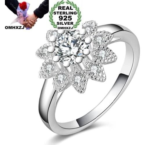 OMHXZJ Wholesale Personality Fashion OL Woman Girl Party Wedding Gift Flower Luxury AAA Zircon 925 Sterling Silver Ring RN162