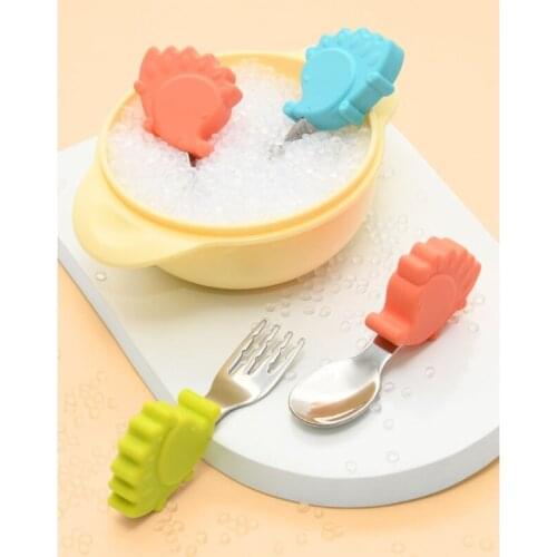 Cartoon Infant Food Feeding Spoon Fork Baby Tableware Set Stainless Steel Children Utensil Toddler Dinnerware Cutlery