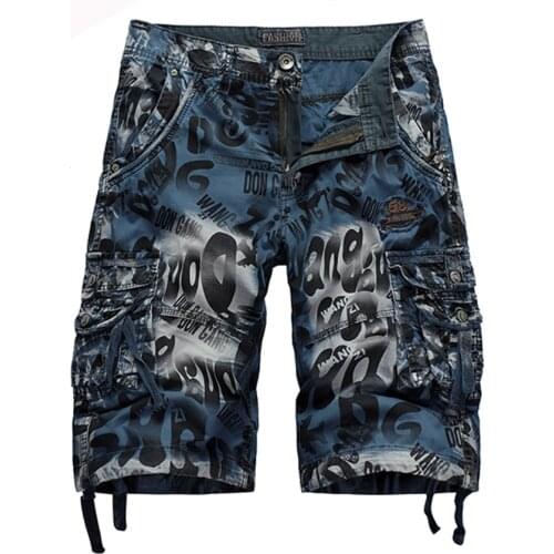 Characters Letters Printed Embroidery Strap Mens Multi-pockets Cargo Shorts Cool Cotton Male Millitary Tactical Shorts MKD061