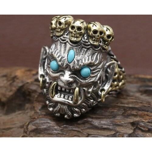 Personality Men Skull Ring Punk Style Two Tone Buddhism Devil Skull Ring Motorcycle Party Biker Viking Hip Hop Jewelry Gifts