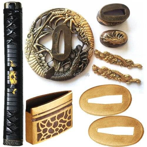 Shrimp Theme Sword Guard for Katana/Wakizashi Accessory Set Brass Tsuba+Menuki+Fuchi+Kashira+Handle+Habaki+Seppa Metal Crafts