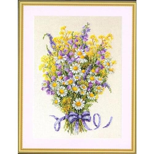 Top Quality Lovely Counted Cross Stitch Kit A Bouquet Of Daisy Lavender Flowers Yellow Purple Flower