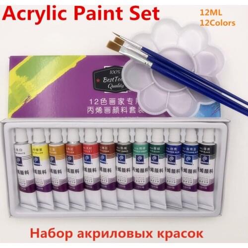 High Quality 12ML 12 Colors Acrylic Paints Tube Set Professional Nail Art Painting Drawing Tool Free For Brush And Paint Tray