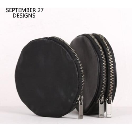 New Coin Purses Genuine Leather Round Style Casual Wallets Women Money Bag Men Fashion Single & Double Zipper Credit Card Purse
