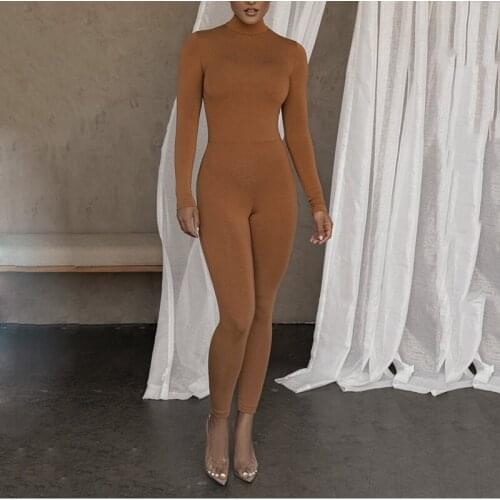 Autumn Women Jumpsuit Fashion Solid Color Elastic Long Sleeve Sexy Bodycorn Skiing Bodysuit Sports Club Party Outfits