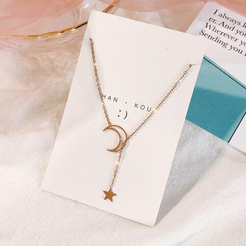 YUN RUO Rose Gold Color Adjust Moon Star Pendant Necklace Titanium Steel Jewelry Woman Christmas Gift Never Fade Drop Shipping