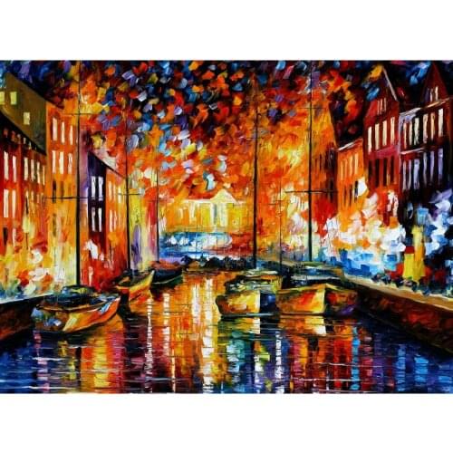 Hand painted Palette knife painting copenhagens harbor oil on canvas modern art Landscape for room decor