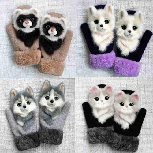 New Animal Cat Dog Owl Wolf Design Gloves Kid Winter Warm Gloves 22cm Long Cute Girl Mittens Full Fingers Fashion Women Gloves