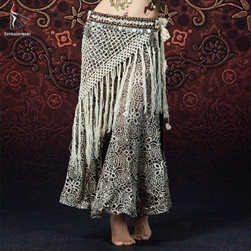 Women Belly dance Long Fringe Hip scarf Bellydancing beads Belts Gypsy Costume Accessories