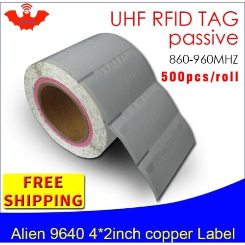 RFID tag UHF sticker Alien 9640 EPC 6C printable copper label 915m868mhz Higgs3 500pcs free shipping adhesive passive RFID label