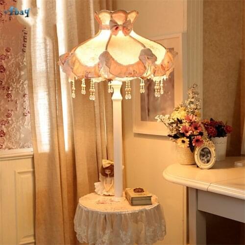 Nordic Pink Princess Room Standing Floor Lamps Living Room Childrens Bed Lights Bedroom Table Fabric Lace Wood Lamps Fixtures