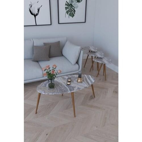 Modern 3'lü Triangle Zigon Coffee table, Serving Stand and Istanbul Center table-White marble coffe table table bassee