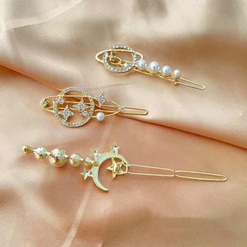 Rhinestone Pearl Hairpin Moon Star Dolphin Planet Shaped Lightweight Durable Innovative Design for Girls Wedding Party BH