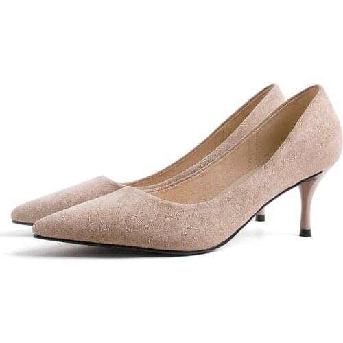 2019 New Women Pumps Flock High heel 3.5CM Thin Heels Shallow Fashion Office Shoes Wedding Party