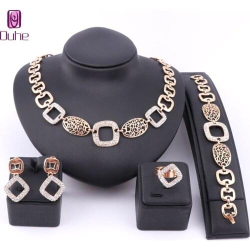 OUHE Jewelry Sets For Women Gold Color Necklaces Wedding Bridal Jewellery Party Fashion Imitation Crystal Accessories