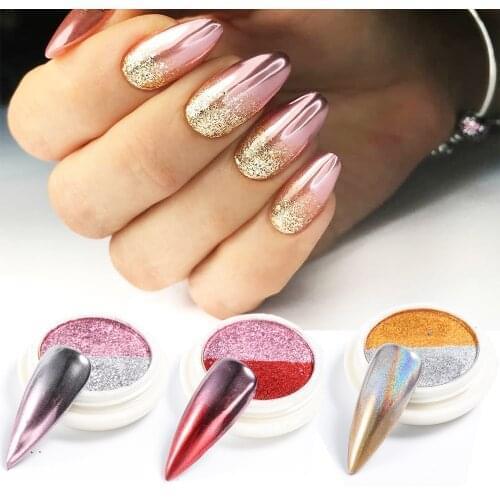 Mirror Nail Powder Metallic Color Glitter For Nails Solid Gradient Pigment Chrome Rub Dust Holographic Dipping Powder GLSE01-08