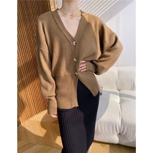 [ZAYAU]Rabbit Cashmere womens Sweater, Spring and Autumn 2021, Waist Closed, Knitted Cardigan, V-neck Jacket Short
