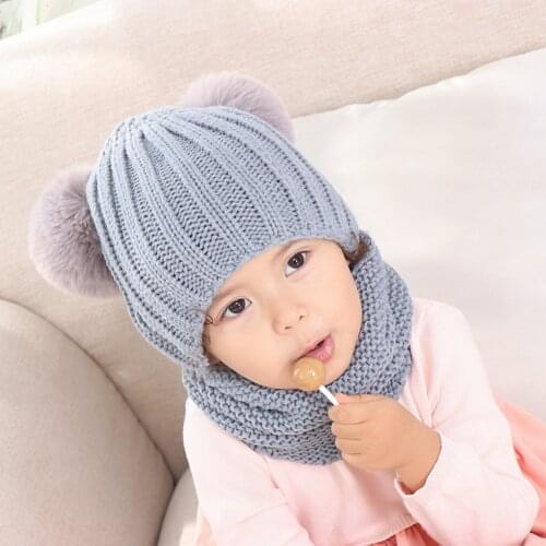2019 Winter Childs Hat and Scarf Girl Boy Hat And Snood For Girls Boys Knitted Hat Bib Set Girls 2 Piece Set Skullies Baby Cap