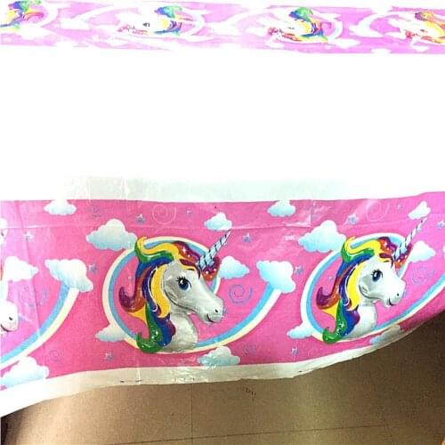 1PCS 1.1x1.8M Decoration Birthday Party Maps Kids Favors Pink Unicorn Flower Theme Table Cover Happy Baby Shower Plastic
