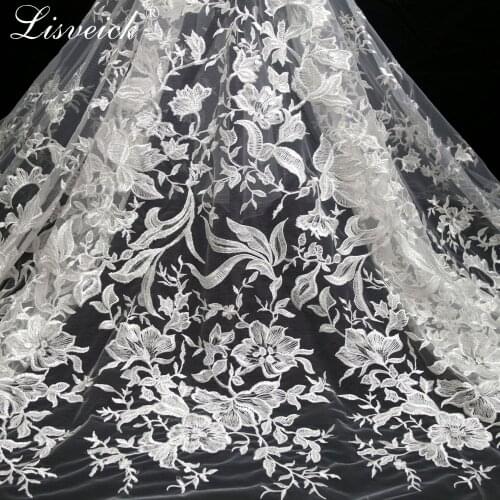 1yard polyester Sequined single side positioning embroidered flower lace fabric / close-fitting wedding lace fabric