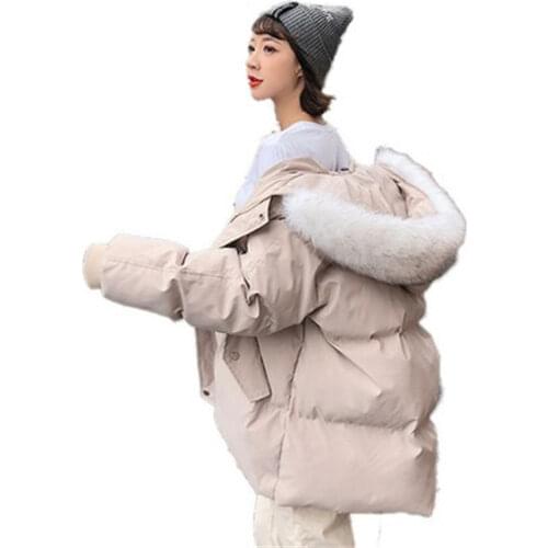 Korean Down Cotton Jacket Women Black Pink Green Plus Size Hooded Parkas 2019 New Autumn Winter Fashion Loose Warmth Coats LR715