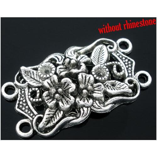 DoreenBeads 10PCs Silver Color 4 Holes Flower Charm Connectors Beads for DIY Necklace Bracelet Making Handmade Findings