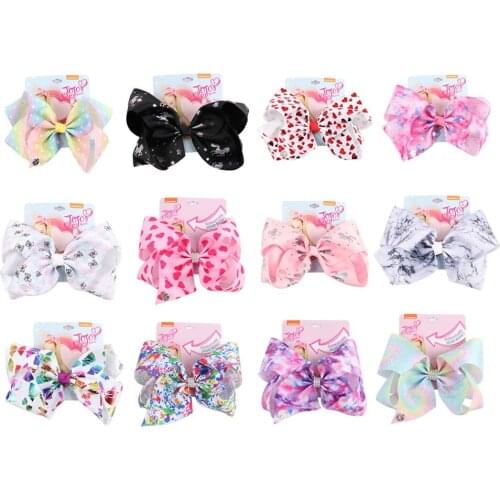 8" Large JoJo Bow W Hair Clip For Girls Kids Handmade Metalic Printed Ribbon Knot Jumbo Hair Bow Hair Accessories