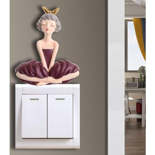 Girl 3D Cartoon Resin Wall Switch Stickers Living Room Doorbell Sticker Creative Home Decoration Accessories wall stickers