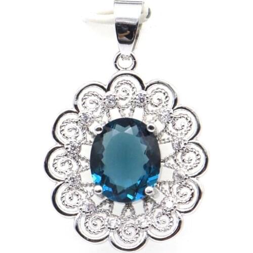 22x15mm Elegant Created Red Blood Ruby CZ Gift For Sister Wedding Silver Pendant