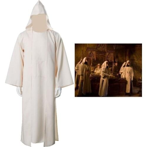 Movie Season of the Witch Cosplay Costumes for Adults Plague Doctor Pure Beige Cloak Robe Uniform Set with Gloves for Halloween