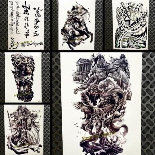 Greek Mythology Warrior Design Temporary Tattoo Waterproof Hero Of Sparta Tatoo Body Art For Men Women Fake Arm Tattoo Stickers