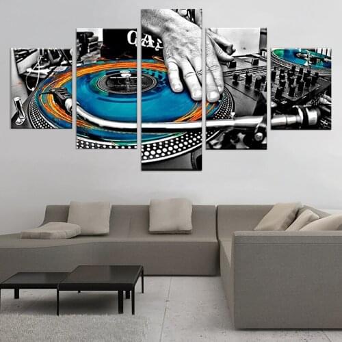Canvas Wall Art Pictures Home Decor Framework 5 Pieces Hand Plate DJ Music Console Instrument Fabric Paintings Night Club Poster