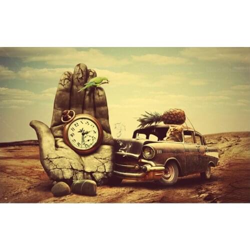 Surrealism Art Cat Drive Car Diamond Painting Salvador Dali Style Pineapple Parrot Full Drill Embroidery Cross Stitch Wall Art