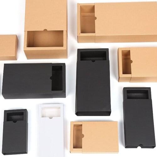 10pcs Black Kraft Gift Packaging Cardboard Box Packing Gift Box Paper Drawer Box For Wedding Chrismas Packing Candy Cookie Gift