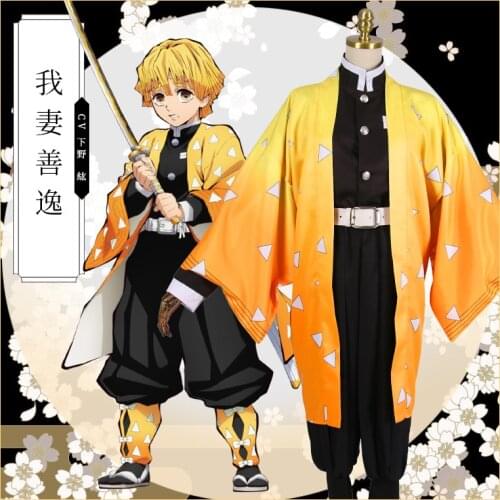 Demon Slayer:Kimetsu No Yaiba Agatsuma Zenitsu Kimono Cosplay Costume Halloween Costume