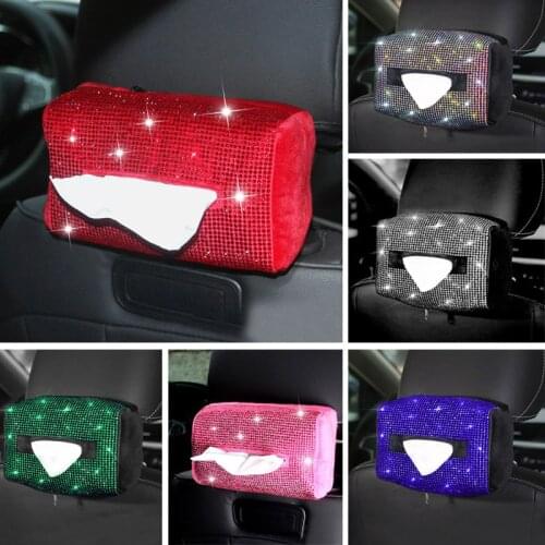 New Colorful Diamond Car Tissue Box Plush Armrest Box Tissue Box For Car Sun Visor Storage Box Auto Interior Accessories Unisex