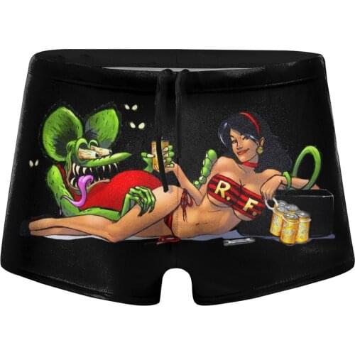 Rat Fink Mens Swimwear High Quality Mens Swimming Shorts Mens Beachwear Sport Summer Holiday Surf Mens Swimsuit