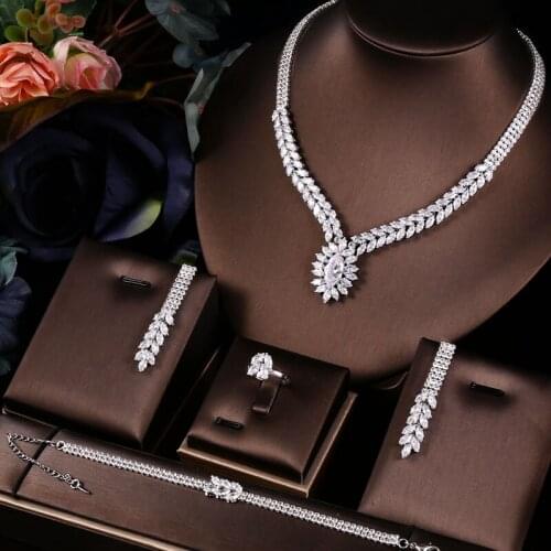 Jankelly Nigeria 4pcs Bridal Zirconia Jewelry Sets For Women Party, Luxury Dubai Nigeria CZ Crystal Wedding Jewelry Sets