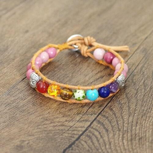 Natural Stone Beads Leather Wrap Bracelet & Bangle Boho Yoga Buddha Chakra Charm Bracelet Women Fashion Party Jewelry Gift