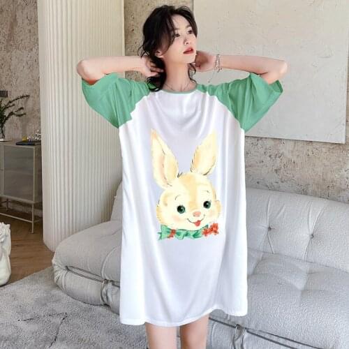 Women Dresses Summer New Sleepdress Round Neck Short Sleeved Nightwear Sexy Silk Nightshirt Female Lounge Sleepwear Home Clothes