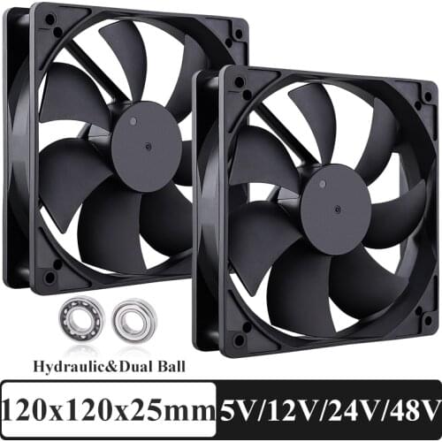 Gdsime Fan 120mm 5V 12V 24V 120mmx120mmx25mm CPU PC Cooling Fan 12cm 2pin DC Brushelss Computer Case Cooler